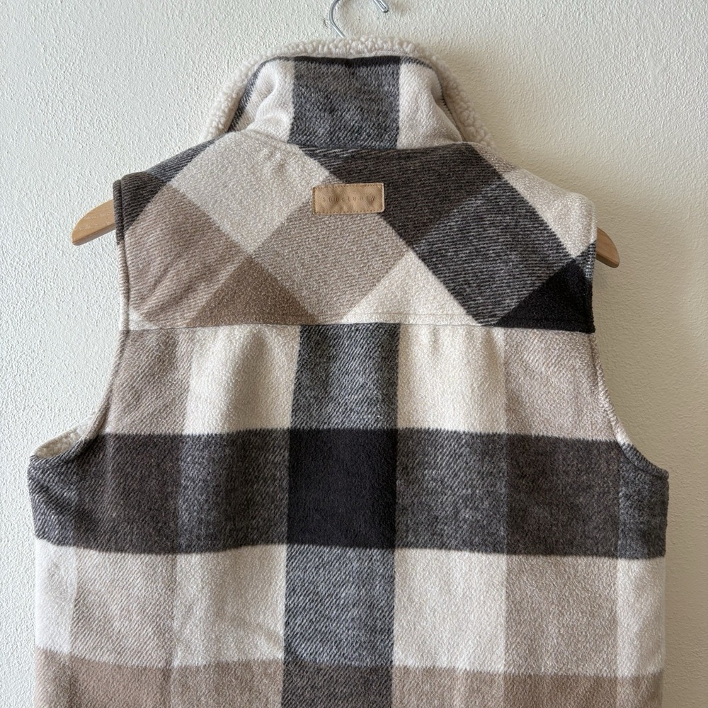 Sanctuary Plaid Sherpa Lined Vest Women's S Zip Front Brown Tan Cream Gorpcore - Picture 8 of 11